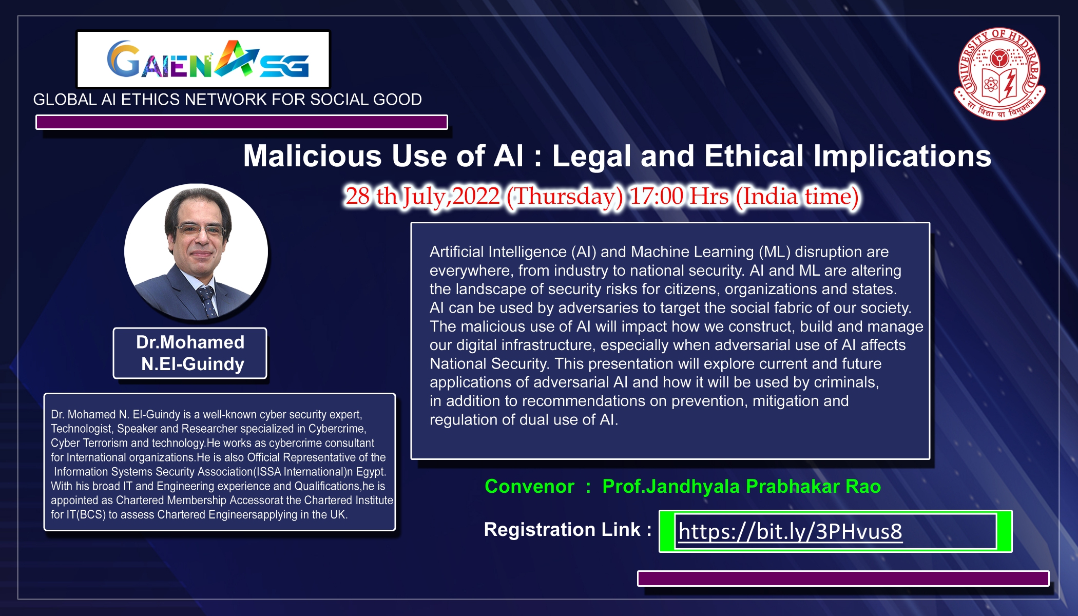 Malicious Use of AI: Legal and Ethical Implications – GAIEN4SG Talk By Dr.Mohamed El-Guindy